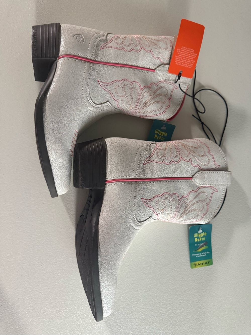 Ariat White Kids Western Boots with Pink Trim - Picture 10 of 10